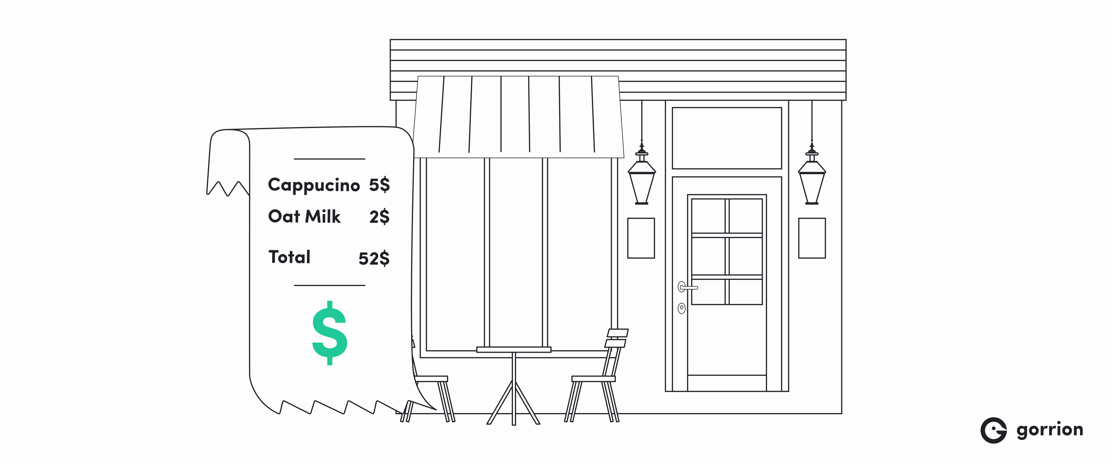 Coffee shop bill for total of $52